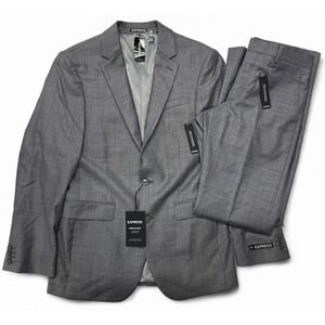 EXPRESS Producer Modern Fit Gray Wool Suit 2PC Set Mens 36S Pants 28 x 32 NWWT